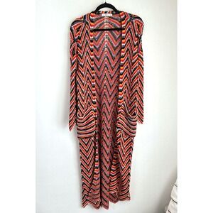 Zara Knit Duster Cardigan Long Chevron‎ Multicolor Zig Zag Linen Crochet Retro S